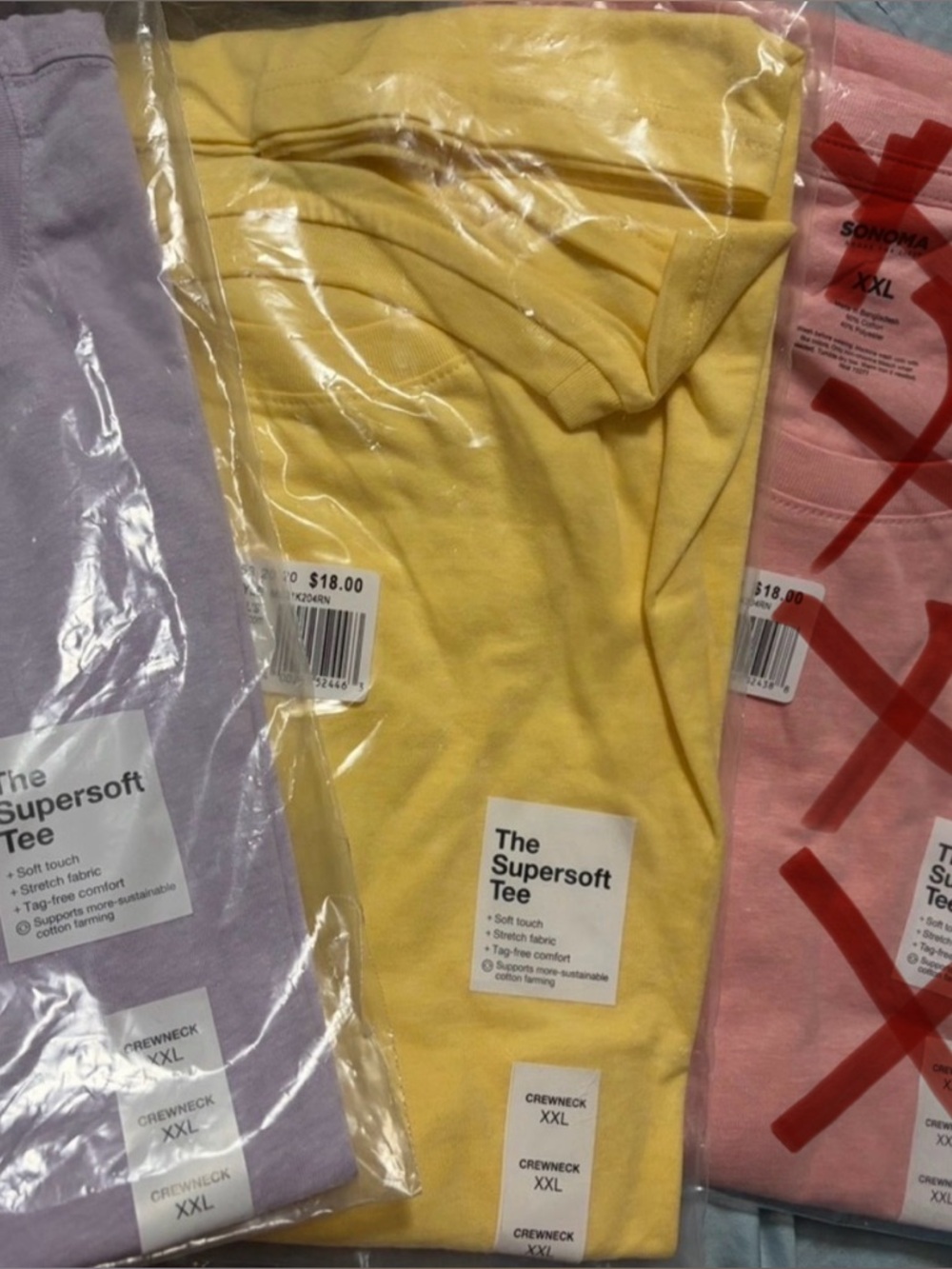 SEALED Sonoma Long Sleeve Crew Neck Tees T-Shirts (2) XXL PLASTIC BAGS BRAND NEW